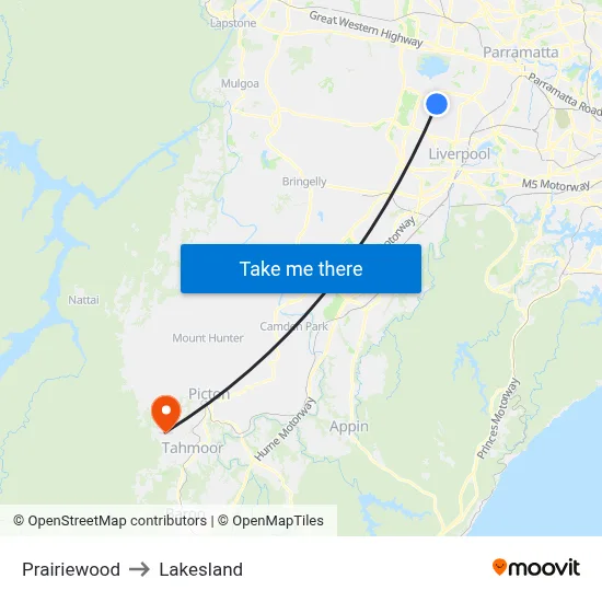 Prairiewood to Lakesland map