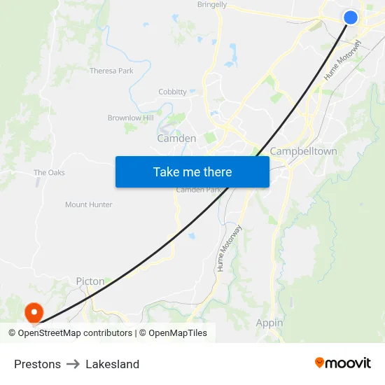 Prestons to Lakesland map