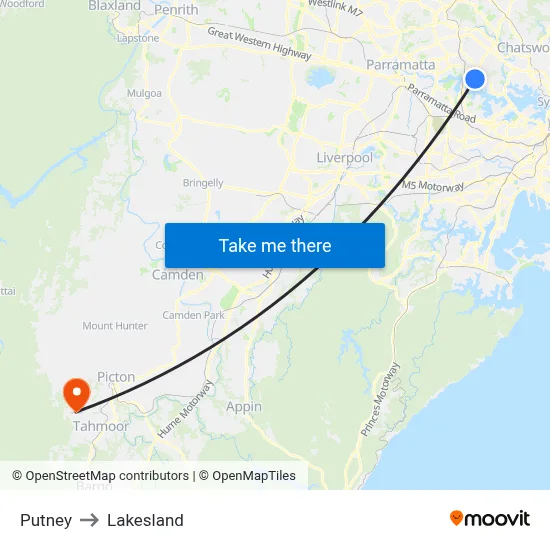 Putney to Lakesland map