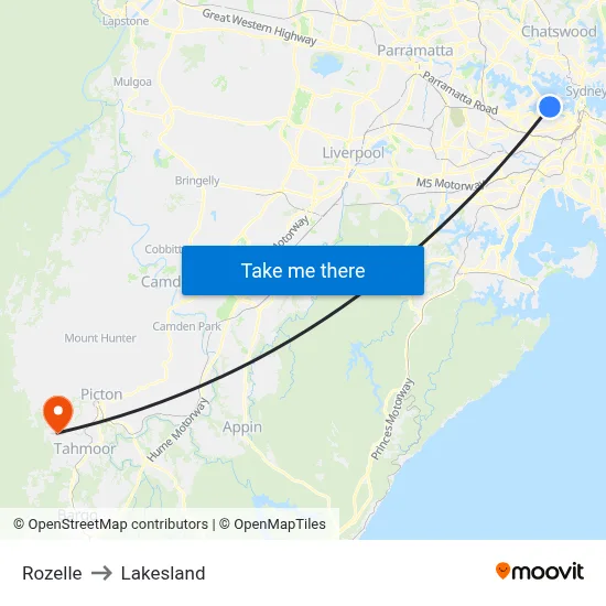 Rozelle to Lakesland map