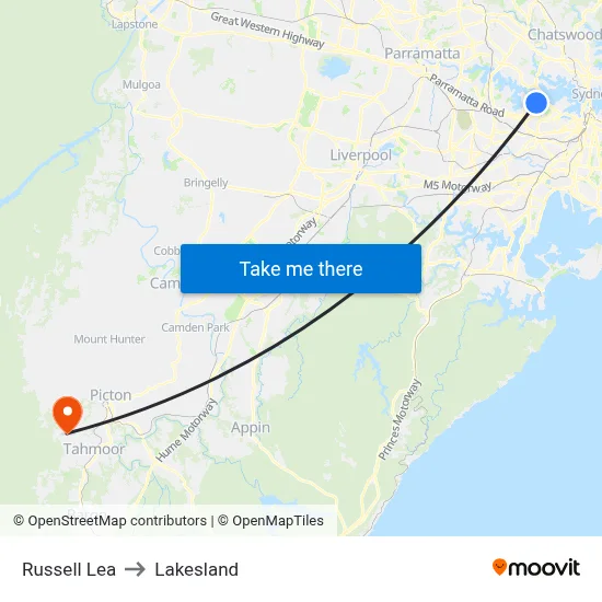 Russell Lea to Lakesland map