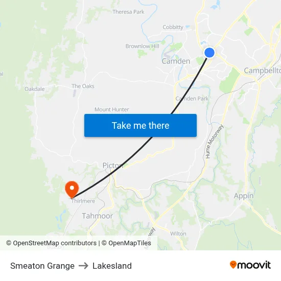 Smeaton Grange to Lakesland map