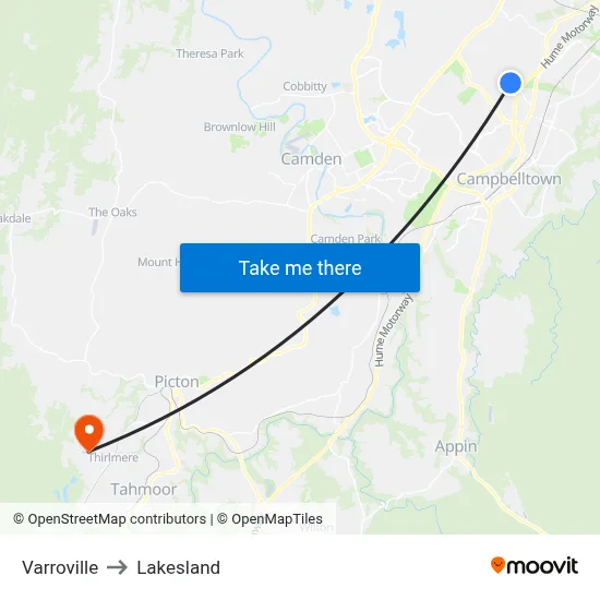 Varroville to Lakesland map