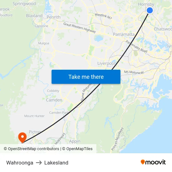 Wahroonga to Lakesland map
