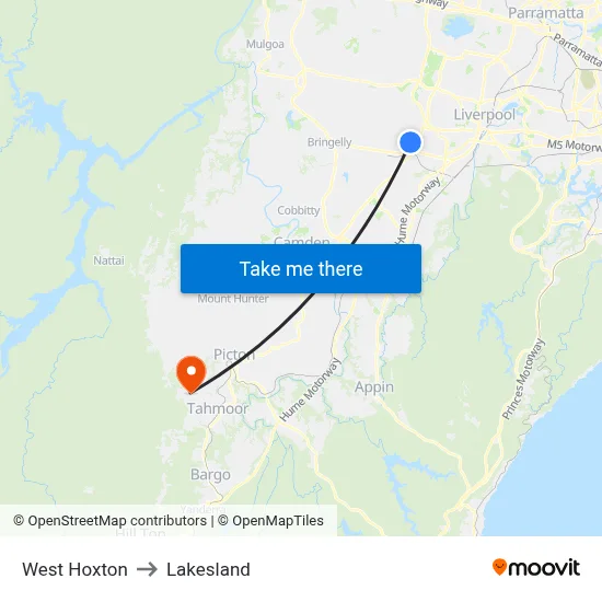 West Hoxton to Lakesland map