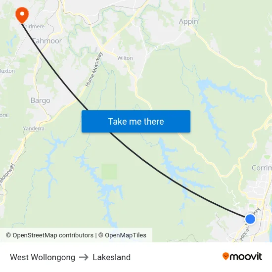 West Wollongong to Lakesland map