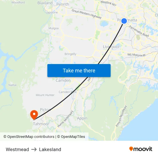 Westmead to Lakesland map
