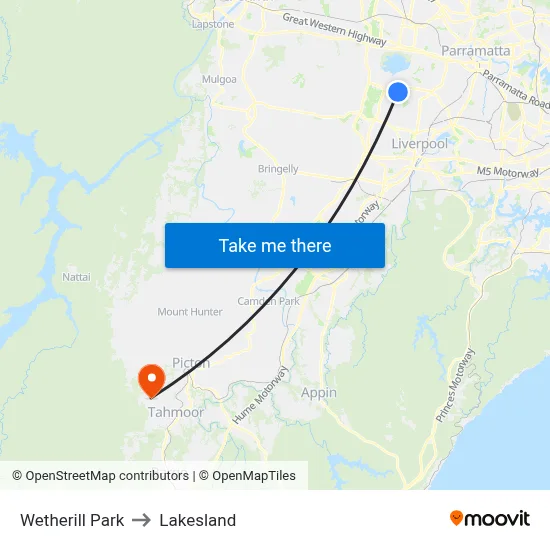 Wetherill Park to Lakesland map