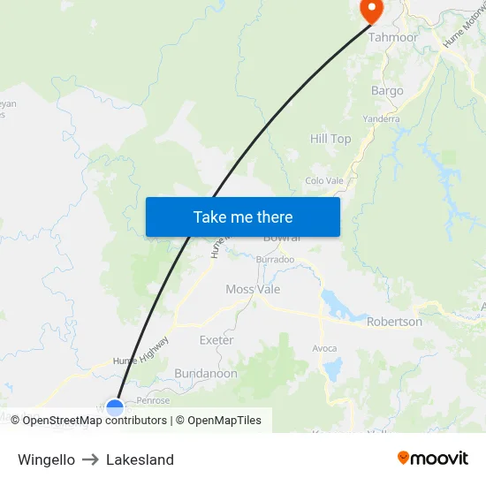 Wingello to Lakesland map