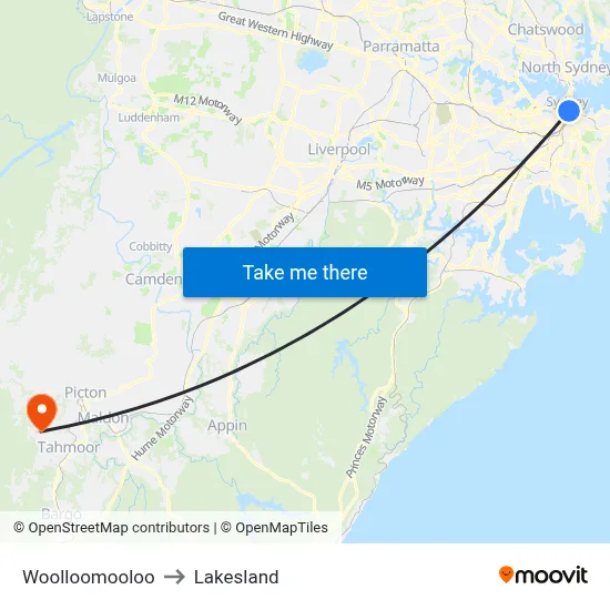 Woolloomooloo to Lakesland map