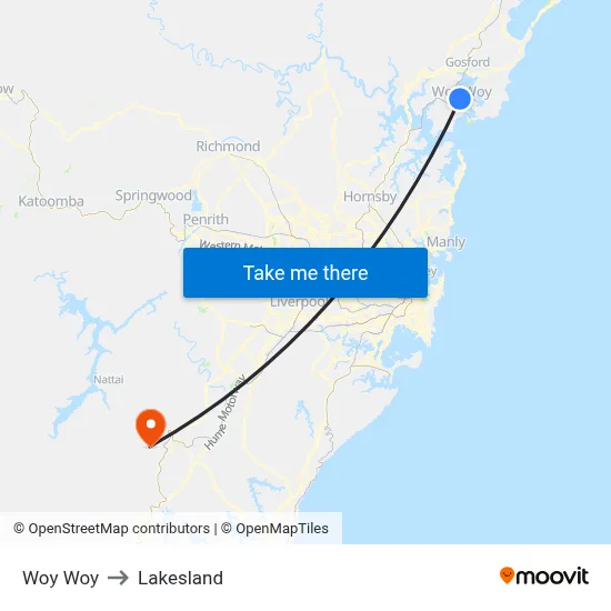 Woy Woy to Lakesland map