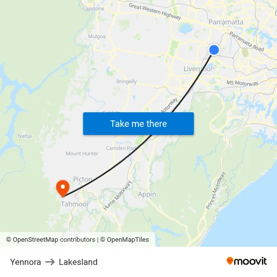Yennora to Lakesland map