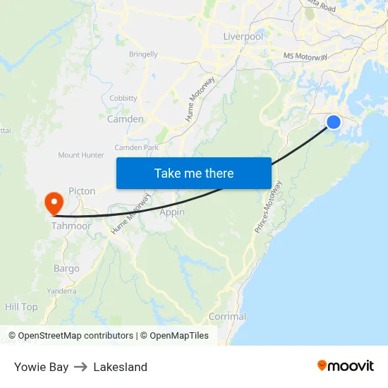 Yowie Bay to Lakesland map