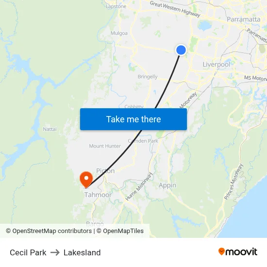 Cecil Park to Lakesland map