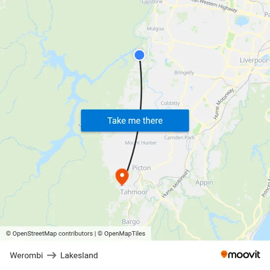 Werombi to Lakesland map