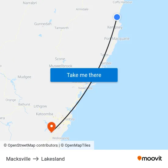 Macksville to Lakesland map