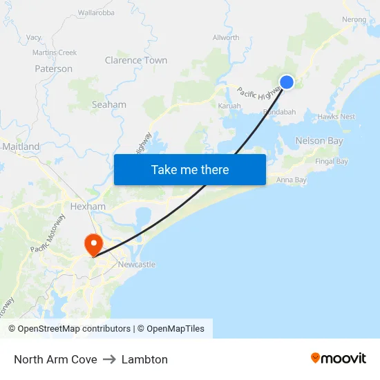 North Arm Cove to Lambton map