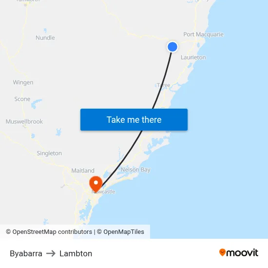 Byabarra to Lambton map