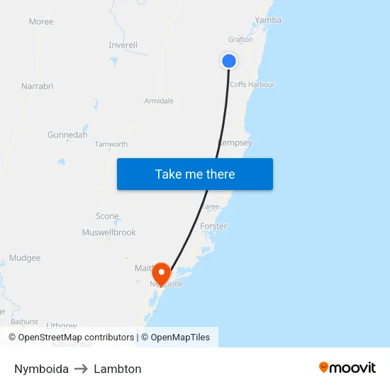 Nymboida to Lambton map