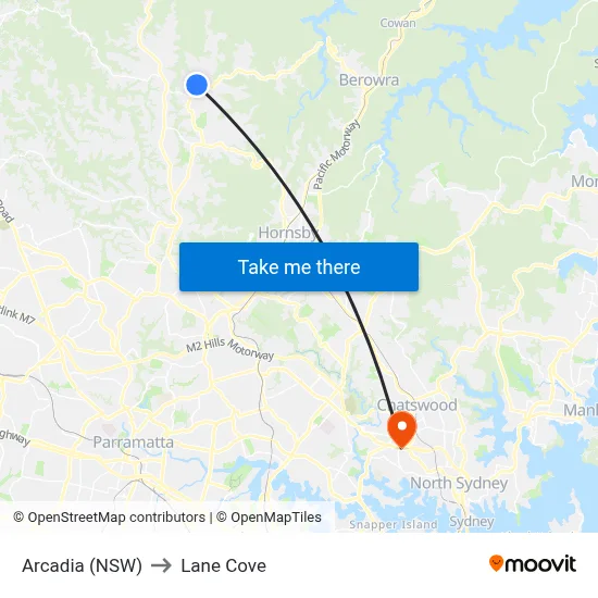 Arcadia (NSW) to Lane Cove map