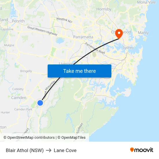 Blair Athol (NSW) to Lane Cove map