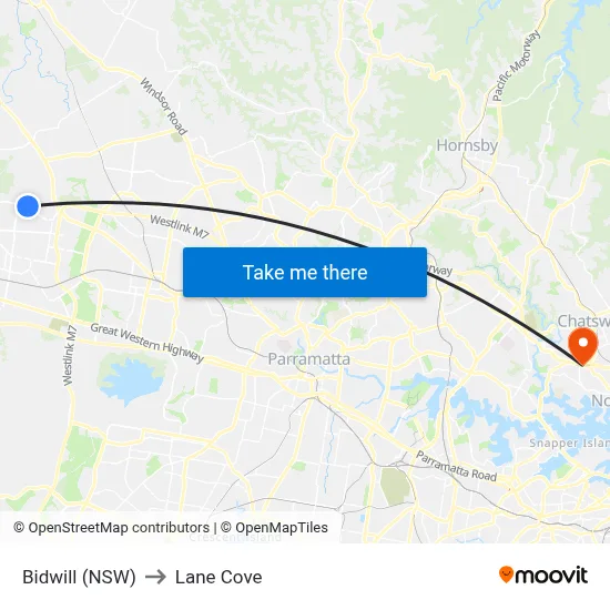 Bidwill (NSW) to Lane Cove map