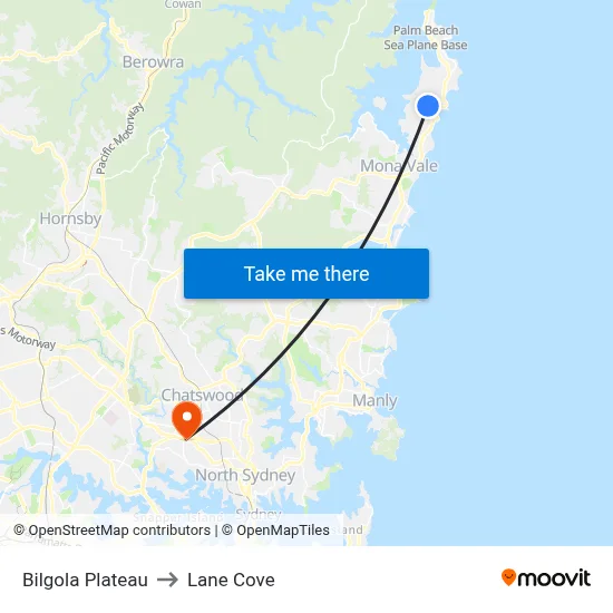 Bilgola Plateau to Lane Cove map