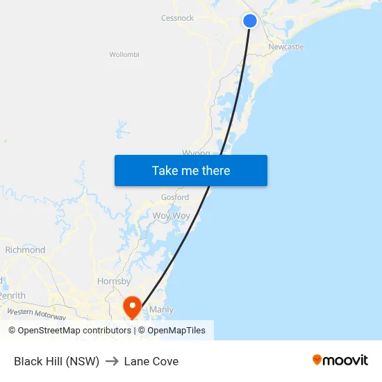 Black Hill (NSW) to Lane Cove map