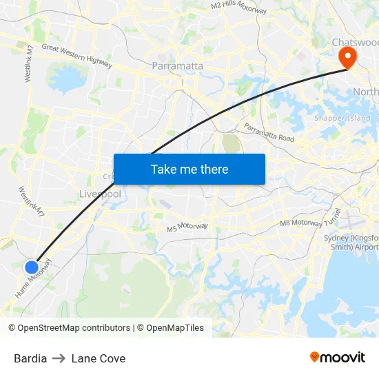 Bardia to Lane Cove map