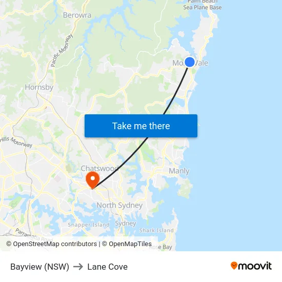 Bayview (NSW) to Lane Cove map