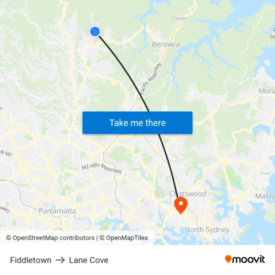 Fiddletown to Lane Cove map