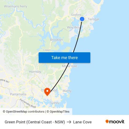 Green Point (Central Coast - NSW) to Lane Cove map