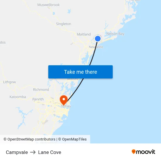 Campvale to Lane Cove map