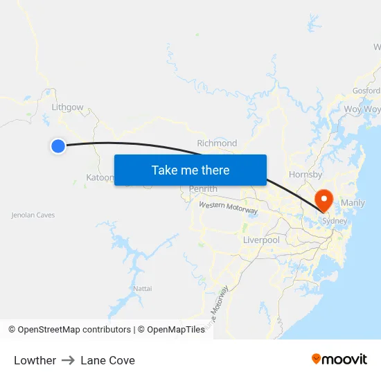 Lowther to Lane Cove map