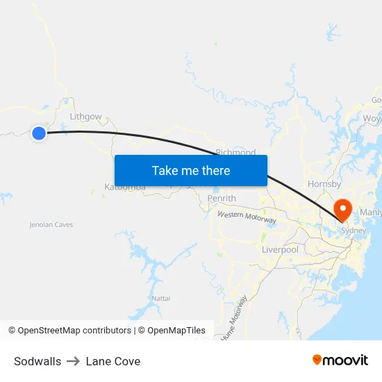 Sodwalls to Lane Cove map