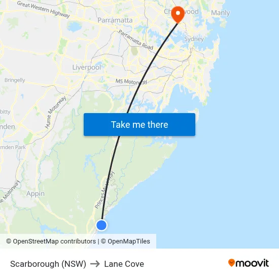 Scarborough (NSW) to Lane Cove map