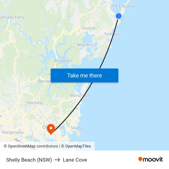 Shelly Beach (NSW) to Lane Cove map