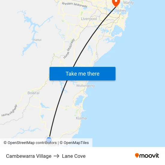 Cambewarra Village to Lane Cove map