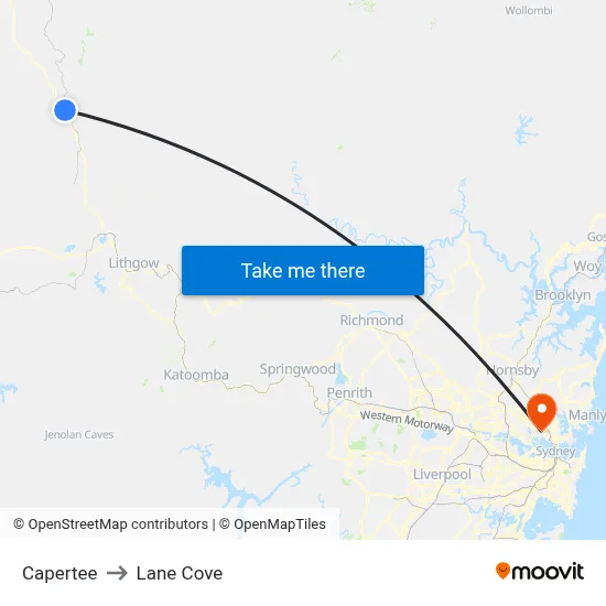 Capertee to Lane Cove map