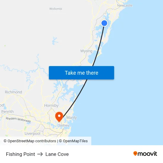 Fishing Point to Lane Cove map