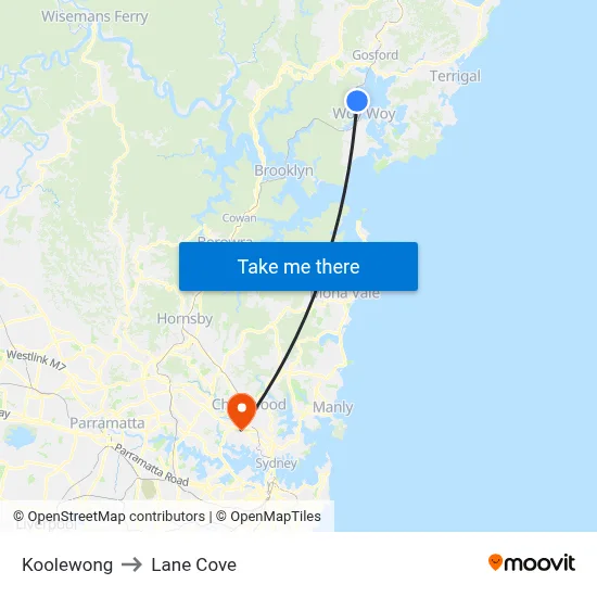 Koolewong to Lane Cove map