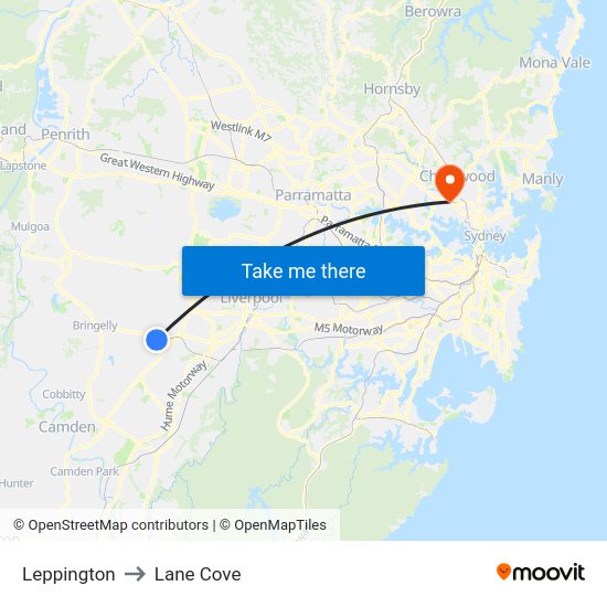 Leppington to Lane Cove with public transportation
