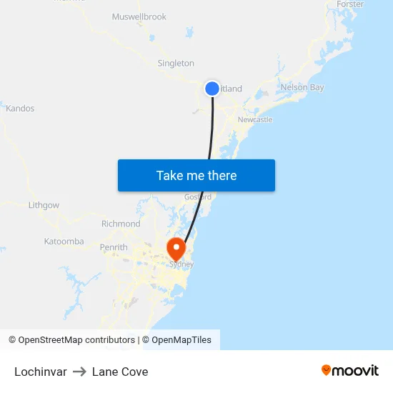 Lochinvar to Lane Cove map
