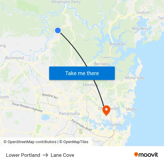 Lower Portland to Lane Cove map