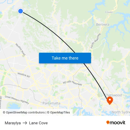 Maraylya to Lane Cove map