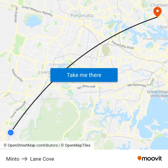 Minto to Lane Cove map