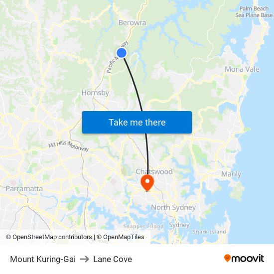 Mount Kuring-Gai to Lane Cove map