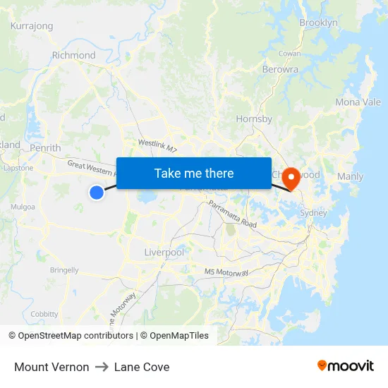 Mount Vernon to Lane Cove map