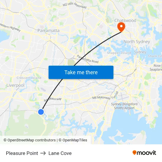 Pleasure Point to Lane Cove map