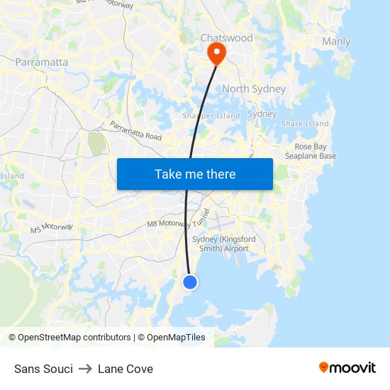 Sans Souci to Lane Cove map